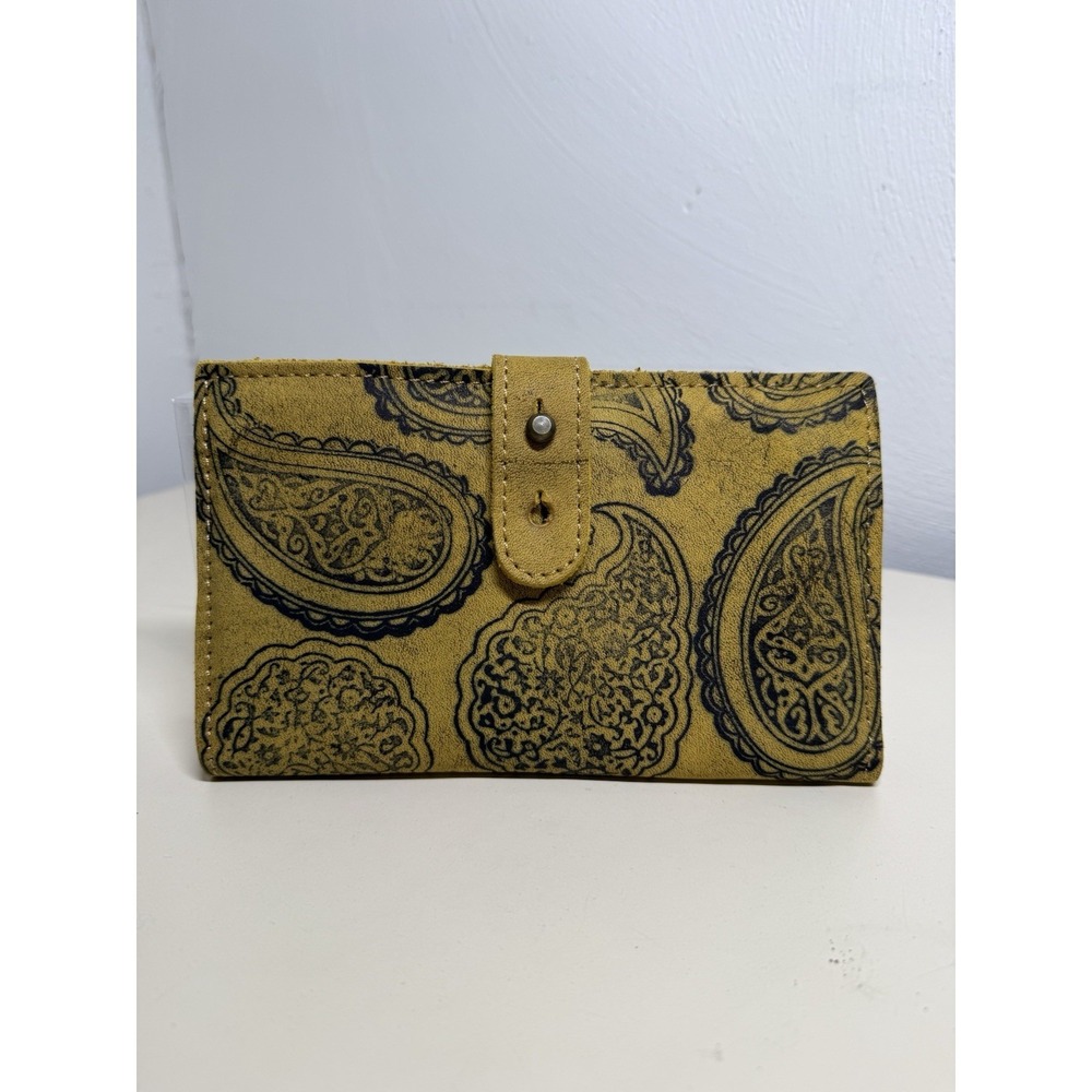Kanishka Thick Leather Distressed Paisley Womens Wallet Mustard Color